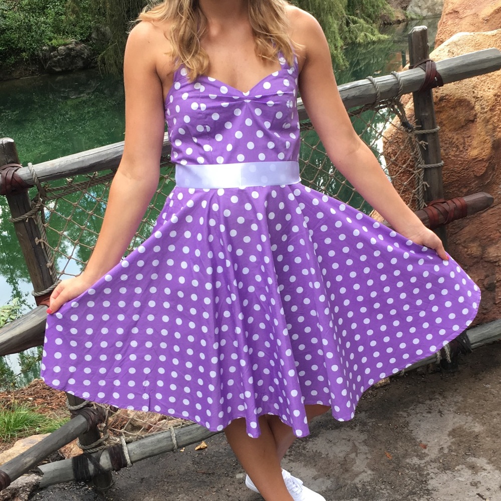 Purple and White Polka Dot Dress